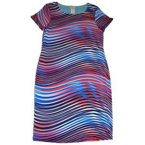 Jersey Dress SMALL NWOT Psychedelic Wave Stripe Knee-Length Short Sleeve Summer